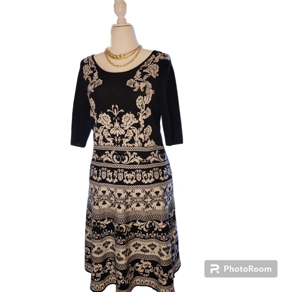 #038. Black and White Patterned Sweater Midi Dress- Roz&Ali